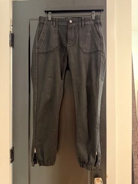 Paige Denim Black Coated Zip Hem Joggers